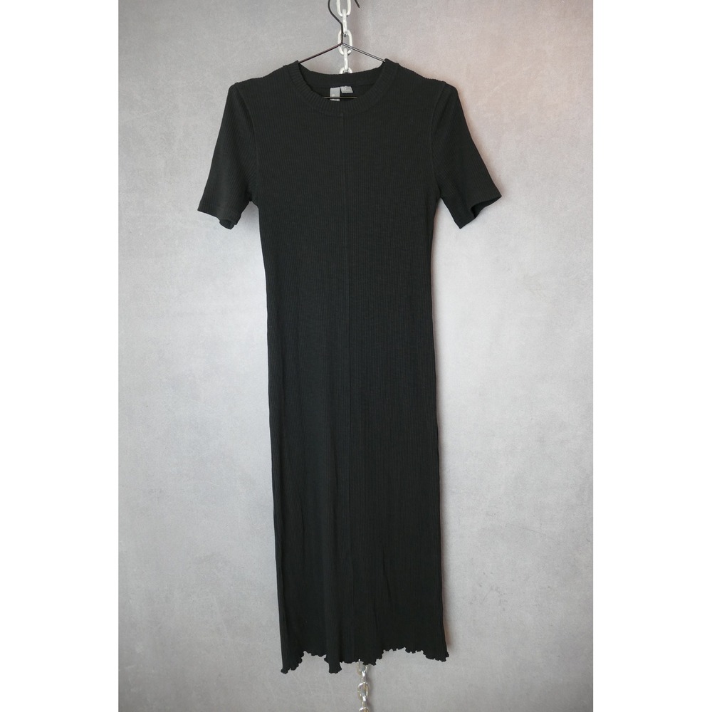 Sweaty Betty London Black Ribbed Knit Short Sleeve Midi Dress